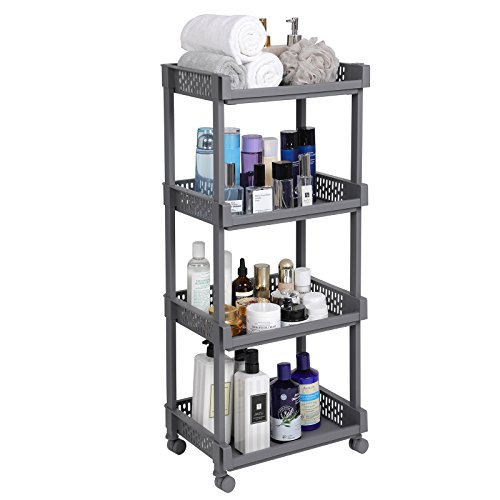 SONGMICS Carrito de Cocina con Ruedas, Estantería de 4 Niveles, 86 cm de Alto, para Cocina, Oficina, Baño, Gris KSC04GY