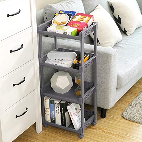 SONGMICS Carrito de Cocina con Ruedas, Estantería de 4 Niveles, 86 cm de Alto, para Cocina, Oficina, Baño, Gris KSC04GY