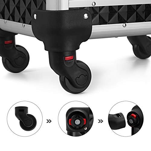 SONGMICS Maleta para Maquillaje, Maletín para Maquillaje, Ruedas del Tipo Multidireccional Desmontables Dos Bandejas Cajones con Guías Asa Telescópica Reforzada para Viaje Trabajo Negro JHZ08BK