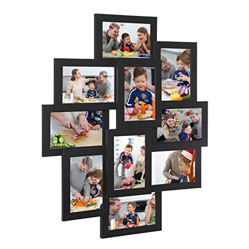 SONGMICS Marco de Fotos Collage para 10 Fotos de 10 x 15 cm, Hecho de Tableros MDF, Montaje en Pared, para Galería de Fotos, Requiere Ensamblaje, Negro RPF20BK
