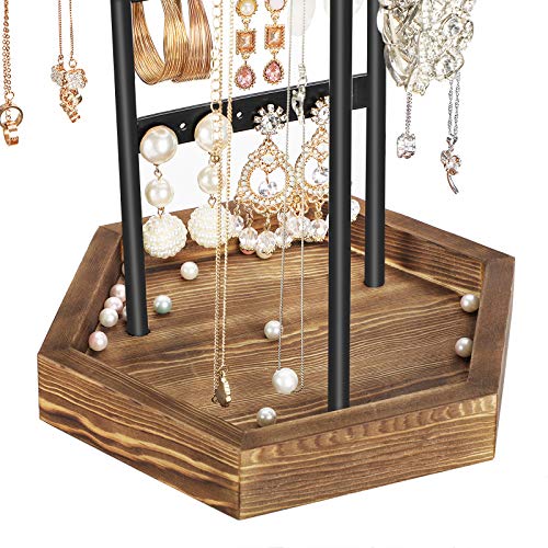 SONGMICS Soporte de Joyas, Expositor de Joyas, Árbol para Joyas de Metal y Madera, para Collares, Pulseras, Pendientes, Anillos, Regalo para Mujeres, Negro JJS03CB