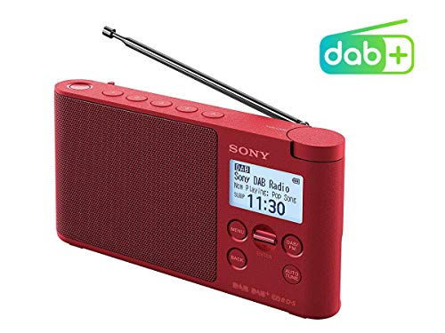 Sony XDRS41DR.EU8 - Radio portátil Digital (Dab/Dab+/FM, Altavoz, 5 presintonías Digitales y 5 analógicas, Pantalla LCD, Temporizador, Adaptador CA) Rojo