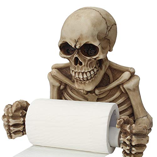 Soporte de papel higiénico con diseño de calavera para decoración de Halloween, soporte de papel higiénico, soporte de almacenamiento, soporte para toallas de papel (esqueleto)