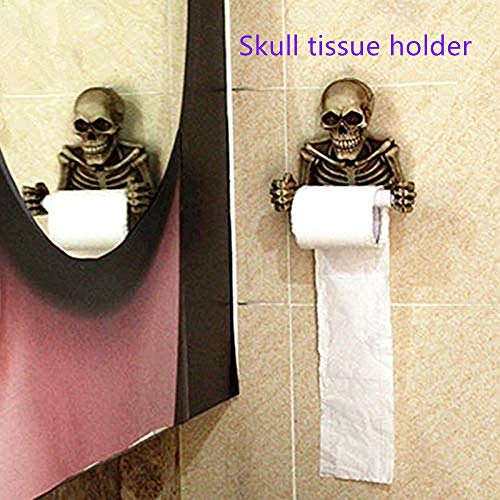 Soporte de papel higiénico con diseño de calavera para decoración de Halloween, soporte de papel higiénico, soporte de almacenamiento, soporte para toallas de papel (esqueleto)