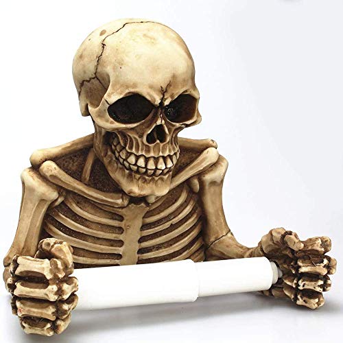 Soporte de papel higiénico con diseño de calavera para decoración de Halloween, soporte de papel higiénico, soporte de almacenamiento, soporte para toallas de papel (esqueleto)