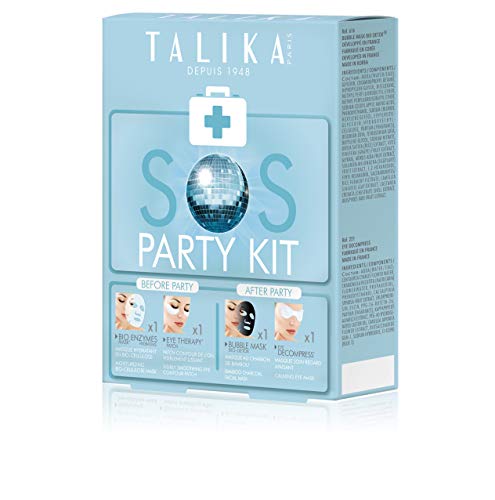 SOS Party Kit- Talika - 4 Máscaras: facial y ojos-Cuidados para el"ANTES" con Mascarilla hidratante+Parches efecto “flash” para los ojos y el “DESPUÉS” con Mascarilla detox+Mascarilla para ojos Relax