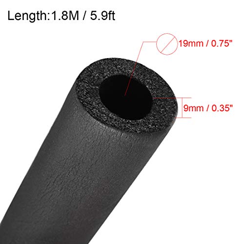 Sourcingmap Manguera de espuma de 1,905 cm x 0,9525 cm aire acondicionado tubo de aislamiento térmico negro 1,8288 m de longitud