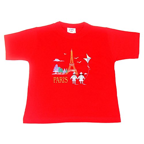 Souvenirs de France - T-Shirt Garçon Tour-Eiffel Cerf-Volant - Taille : 2 ans - Couleur : Rouge