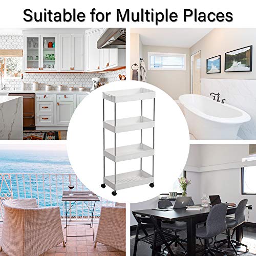 SPACEKEEPER Carro de Almacenamiento de 4 Niveles, Delgado, móvil, estantería, Carro Deslizante, Multiusos, para Cocina, Dormitorio, baño, lavadero, Lugares Estrechos, Color Blanco