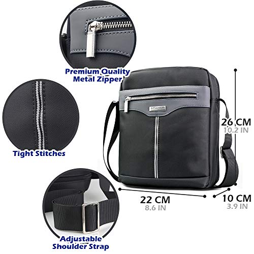 SPAHER Ipad Bolso Hombre Bandolera Bolsa de Mensajero Lona Grande Bolsa de negocios Crossbody Tote Satchel Impermeable Bolsa de viaje Bolso Regalo diario bolsa de hombre con ajustable Bandolera Gris
