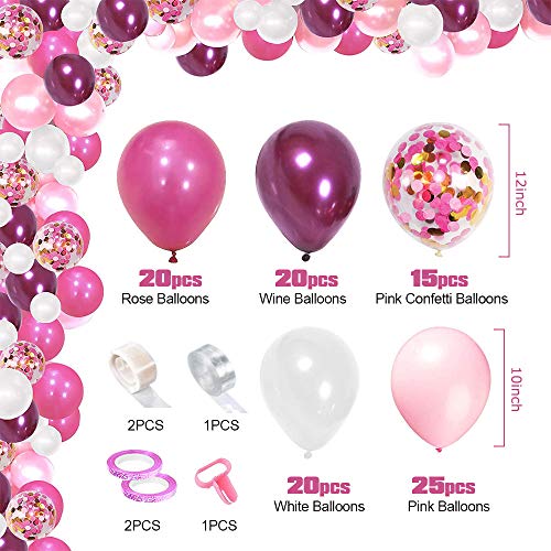 SPECOOL 106 Kit de ​​Guirnalda de Globos,Globos Vino Tinto,Blancos Rosados,Globos de Confeti Rosa, Globos de Cumpleaños, Decoraciones para Fiestas y Accesorios para Cumpleaños o Bodas, Baby Shower