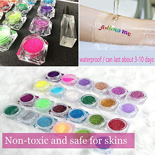 SPECOOL Kit de Tatuajes Temporales,Tatuaje de Brillo Maquillaje Body Glitter,125 plantillas,4 pinceles,3 pegamento, Regalo para fiesta de cumpleaños Año nuevo Carnaval Niñas Niños