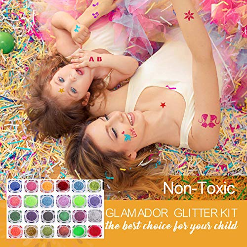 SPECOOL Kit de Tatuajes Temporales,Tatuaje de Brillo Maquillaje Body Glitter,125 plantillas,4 pinceles,3 pegamento, Regalo para fiesta de cumpleaños Año nuevo Carnaval Niñas Niños