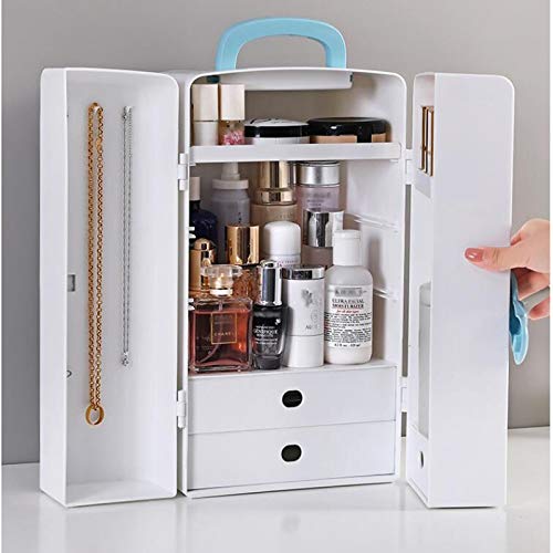 SPFOZ Maquillaje Bolsa Caja De Almacenamiento De Cosméticos Multifunción Portátil con Tapa Tocador Tocador De Piel Caja De Joyería Acrílico Rosa Azul (Color : Blue)