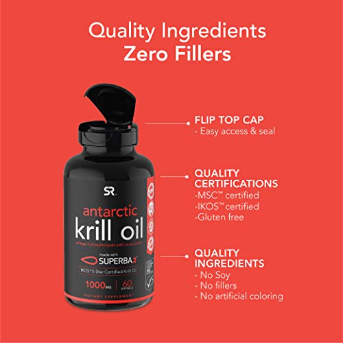 Sports Research Aceite De Krill Antártico (Doble Fuerza) 1000Mg Con Omega-3 Epa, Dha Y Astaxantina | 60 Cápsulas Líquidas - Suministro De 2 Meses