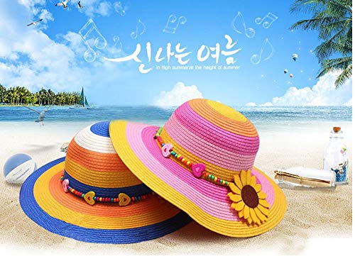 SPPTY Sombrero de Paja para niños Venta al por Mayor de Sombreros de Paja para niños versión Coreana de la sombrilla al Aire Libre Playa de Vacaciones Grande Plegable Arco Iris - Amarillo (2-8 años)