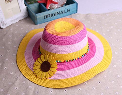 SPPTY Sombrero de Paja para niños Venta al por Mayor de Sombreros de Paja para niños versión Coreana de la sombrilla al Aire Libre Playa de Vacaciones Grande Plegable Arco Iris - Amarillo (2-8 años)