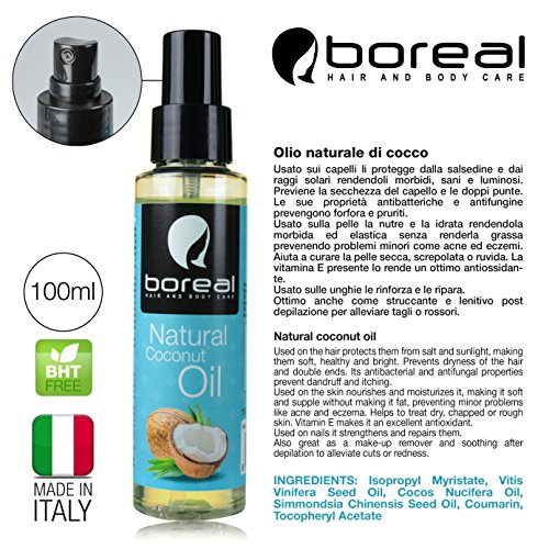 Spray aceite de coco para el cabello. Protector solar para el cabello. Set de playa para el cuidado del cabello: 100 ml de aceite de coco, cepillo neumático, cepillo desenredante, peine.