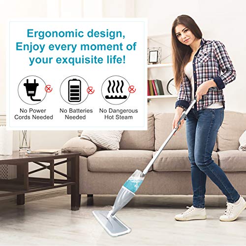 Spray Mop, Tencoz 640ml Fregona con Vaporizador Mopa Fregona con 3 La Almohadilla de Microfibra y 1 Rasqueta de Ducha, Mopa Spray Rotación de 360°