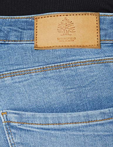 Springfield Bordado Bolsillos-c/14 Vaqueros Straight, Azul (Medium_Blue 14), 36 (Tamaño del Fabricante: 36) para Mujer