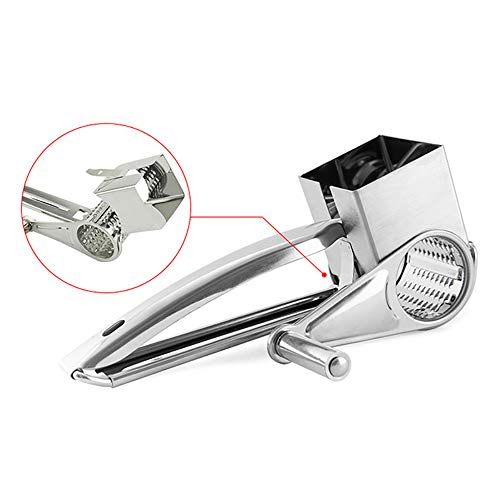 SQYX Rotary Cheese Grater Stainless Steel,Vegetable Shredder and Slicer,Free Peeler & Brush,Cheese,Chocolate,Lemon,Nuts,Ginger,Garlic (1 Piece Set)