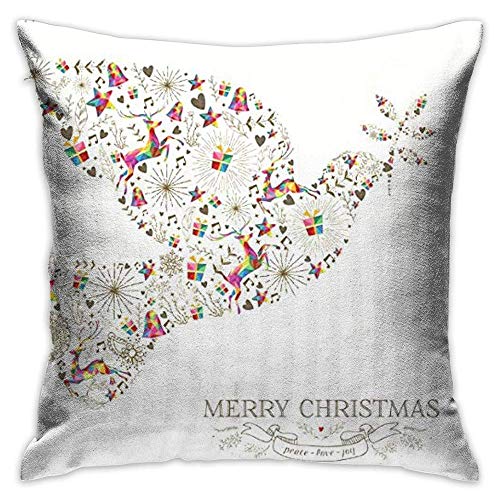 SSHELEY Throw Pillow Cover Merry Christmas Colorful Christmas Peace Dove Funda de Almohada Decoración Square 18x18 Inch Cushion Pillowcase