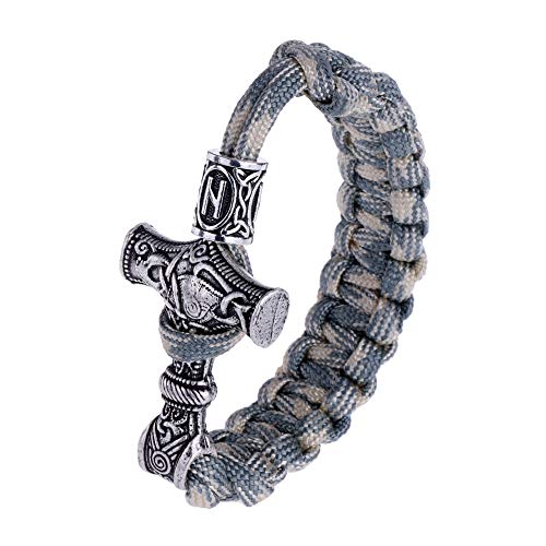 SSRSHDZW Pulsera Vikinga Pulsera De Cuero De Acero Inoxidable para Hombres Runa Nórdica Línea Trenzada Joyas De Puño Cinturón De Camuflaje Gris 24 Tipos De Runas Opcional,Viking18