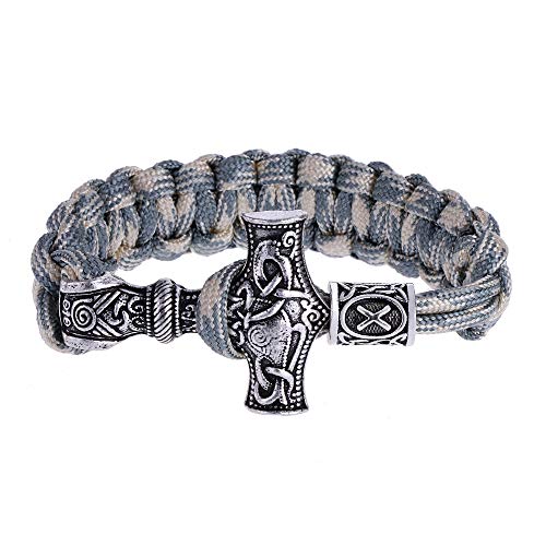 SSRSHDZW Pulsera Vikinga Pulsera De Cuero De Acero Inoxidable para Hombres Runa Nórdica Línea Trenzada Joyas De Puño Cinturón De Camuflaje Gris 24 Tipos De Runas Opcional,Viking18