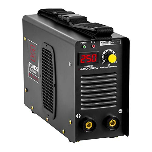 Stamos Germany Soldador Inverter Soldadora Equipo de Soldadura Electrodo MMA (250 A, Cables de soldadura de 8 m, Hot Start, Inverter IGBT, Electrodos de hasta Ø5 mm) PRO