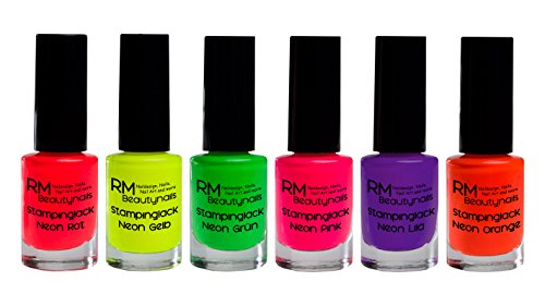 stampinglack Neon Juego 6 x 12ml Rojo Amarillo Verde Rosa Morado Naranja esmaltes esmalte esmalte de uñas Nail Polish RM beautynails