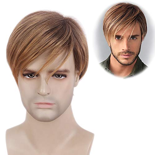 STfantasy Peluca de hombre Blonde Marrón Natural corto recta capas dos tonos Mixta Wig de pelo para uso diario Carnaval Disfraz Fiesta Halloween