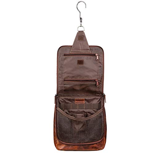 STILORD 'Lewi' Neceser Piel con Gancho Colgantes Hombres Mujeres marrón XL Grande Bolsa de Lavado de Piel Cuero auténtico Vintage Design, Color:Milano - marrón