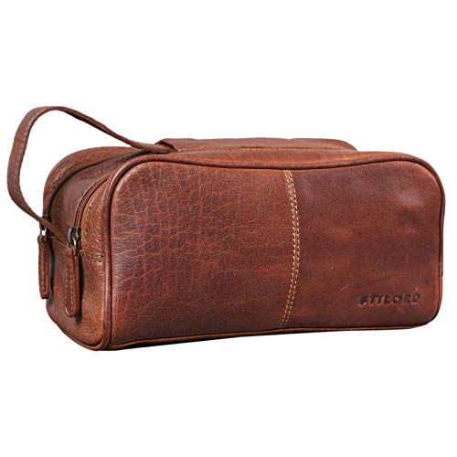 STILORD 'Valentin' Neceser Cuero Estilo Vintage Hombre y Mujer Bolsa Aseo Grande Bolso Organizador para baño Viajes de auténtica Piel, Color:maraska - marrón