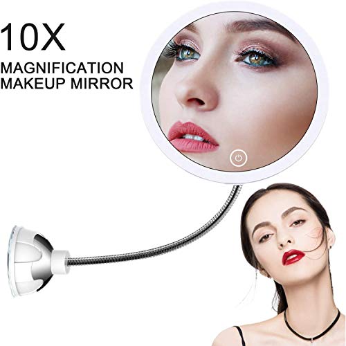 STLOVe LED Espejo de Maquillaje Aumento de 10X con Ventosa & el Cuello de Cisne Flexible Ajustable 360 ° Espejo de Baño (Mirror 2)