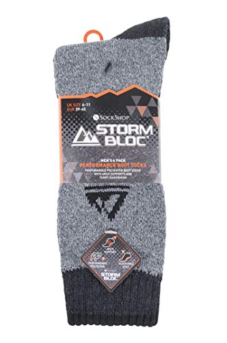 Storm Bloc - 4 Pares Hombre Trekking Senderismo Calcetines con Refuerzo (39/45, SBMS033CHA)
