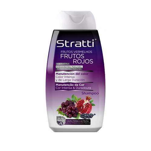 Stratti Frutos Rojos - Champú Color Intenso con Keratina, sin Sal - 400 ml