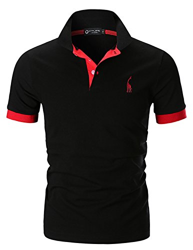 STTLZMC Polo para Hombre de Manga Corta Casual Moda Algodón Camisas Cuello en Contraste Golf Tennis,Negro,XL