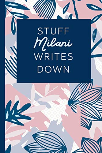 Stuff Milani Writes Down: Personalized Journal / Notebook (6 x 9 inch) STUNNING Navy Blue and Mauve Blush Pink Pattern