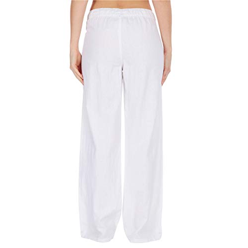 Style It Up - Pantalones de lino para mujer, estilo informal, para vacaciones, playa, chino, caqui, cargo. Blanco blanco 48