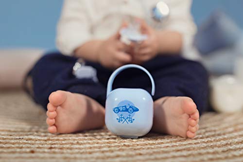 Suavinex 302268 - Portachupete para Bebé. para Llevar 2 Chupetes, Caja Portachupetes Portátil, Funda para Chupetes, Diseño Vintage, Color Azul