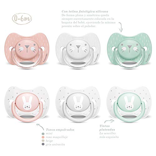 Suavinex - Chupete premium para bebés 0-6 meses. Chupete con tetina fisiológica de silicona. 0% BPA. Color gris.