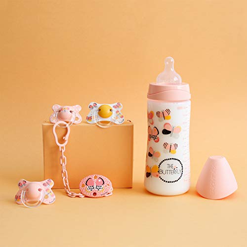 Suavinex - Pack 2 chupetes para bebés +18 meses. con tetina fisiológica de silicona. color Mariposas Rosa