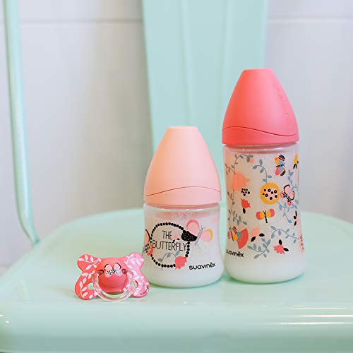 Suavinex - Pack 2 chupetes para bebés +18 meses. con tetina fisiológica de silicona. color Mariposas Rosa
