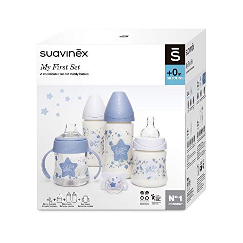 Suavinex, Pack Ahorro Little Star 4 biberones + Chupete -2-4 meses, Rosa