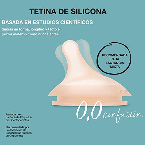 Suavinex Pack Tetina Biberón Zero-Zero Anticólicos, Flujo Denso (L), 2 unidades, +6 meses