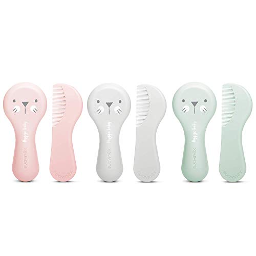 Suavinex - Set Cepillo recién nacido fibras muy suaves + peine bebé Cantos redondeados, color Azul