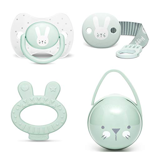 Suavinex Set Premium Recién Nacido con Chupete fisiológico silicona 0-6 meses, Broche, Portachupetes y Mordedor, verde