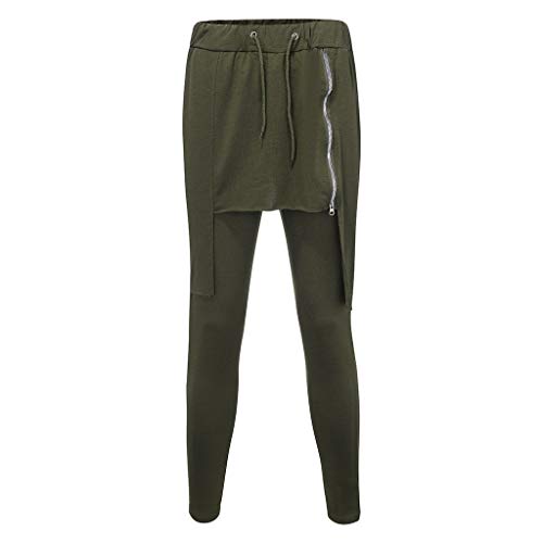 Subfamily Pantalón Deportivo para Hombre con Herramientas de Doble Costura En Color Liso Pantalones Cortos de Cremallera de Doble Capa Pantalones Deportivos de Bolsillo de Trabajo Ejercito Verde XXXL