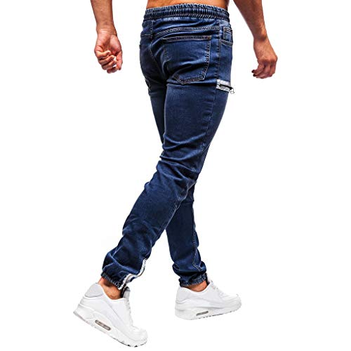Subfamily Pantalón Slim Denim de Color Liso para Hombre Denim Cotton Vintage Wash Hip Hop Pantalones de Trabajo Jeans Algodón de Mezclilla de Lavado de Vendimia de Trabajo Pantalones Azul Oscuro XXXL