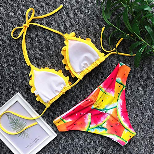 Suces Bikini Mujer Set Bademode Mujeres Abdominales Solid Bañador para Mujer de dos piezas relleno BH Bademode Mujeres Bikini Brasileño Swimwear Traje de baño traje de baño playa Bikini amarillo S